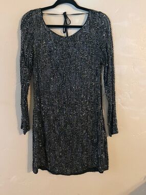 MLV Tyler Beaded Long Sleeve Cocktail Dress - Black